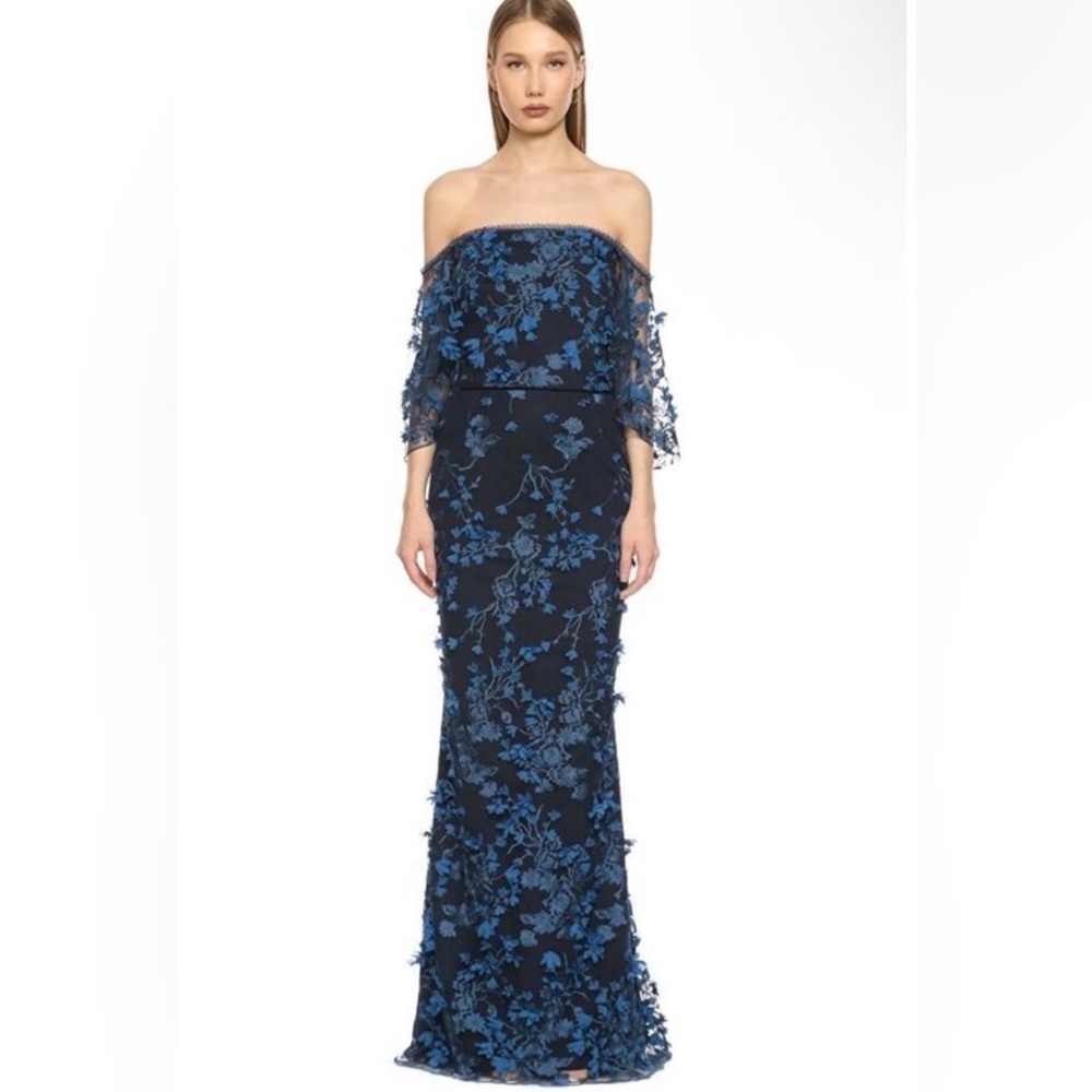 Marchesa 3D Illusion Floral Appliqué Gown, Size 10